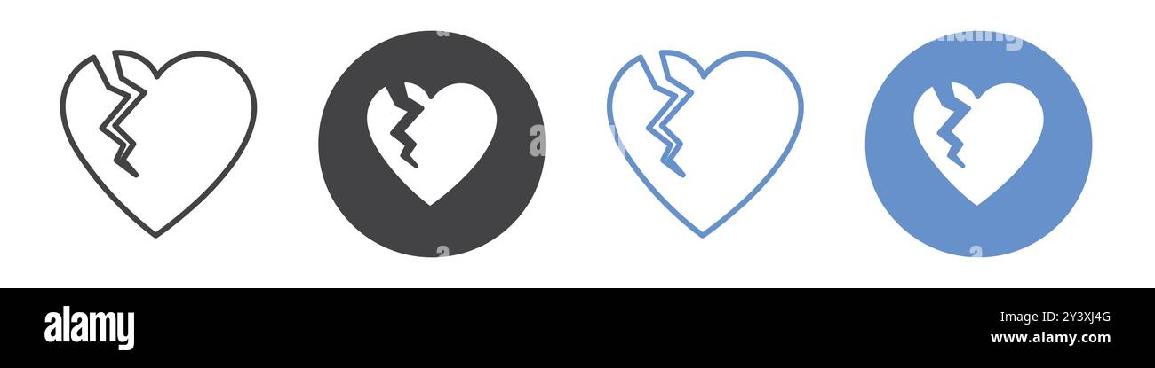 Broken heart icon Vector symbol or sign set collection in black and ...