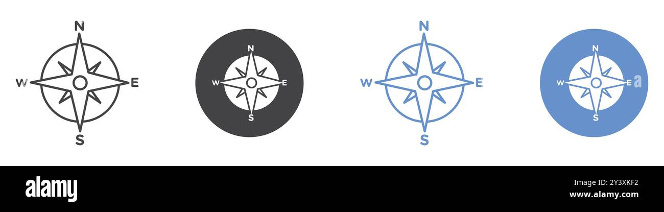 Compass Icon Vector symbol or sign set collection in black and white ...
