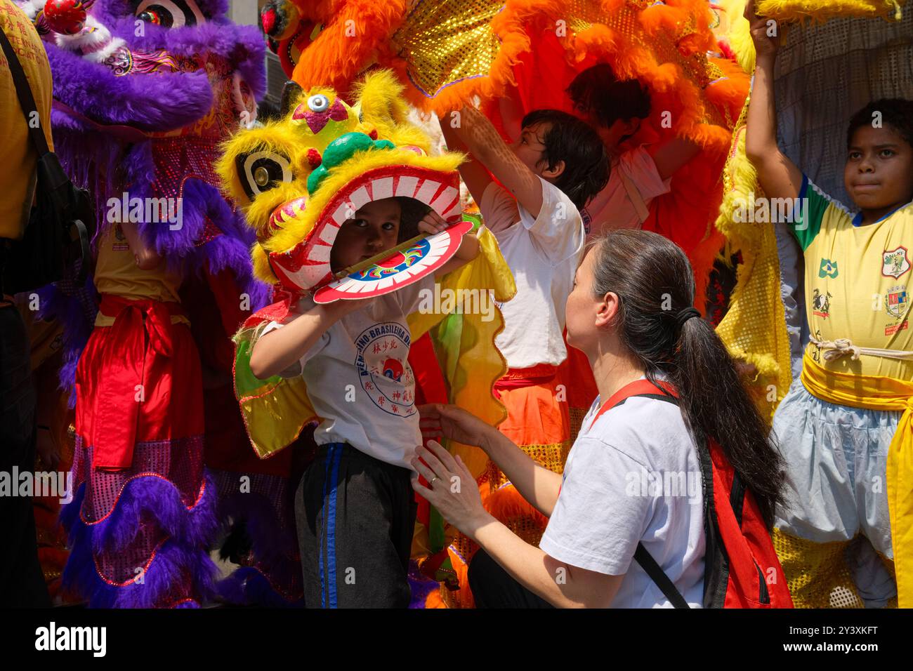 Members of the Chinese community in Sao Paulo, Brazil, gather in 