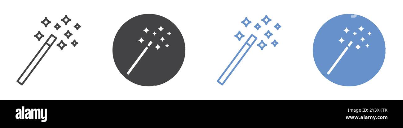Magic wand icon Vector symbol or sign set collection in black and white ...