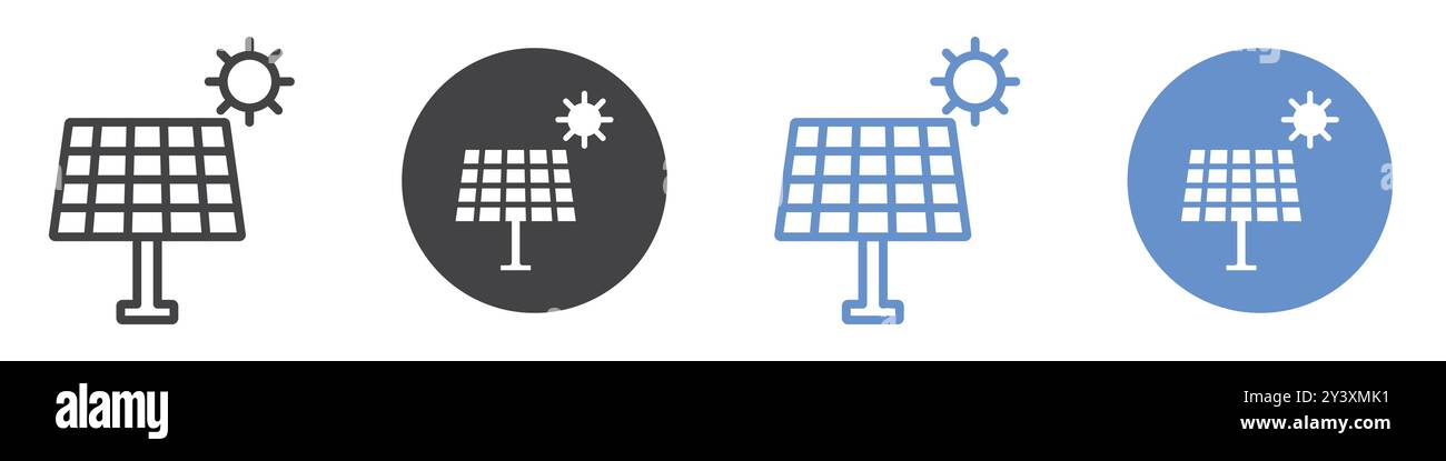 Solar energy icon Vector symbol or sign set collection in black and ...