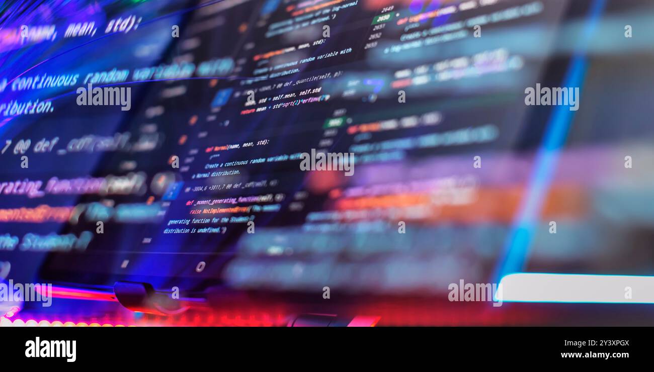 Modern tech. PHP syntax highlighted. Writing programming functions on laptop. Stock Photo