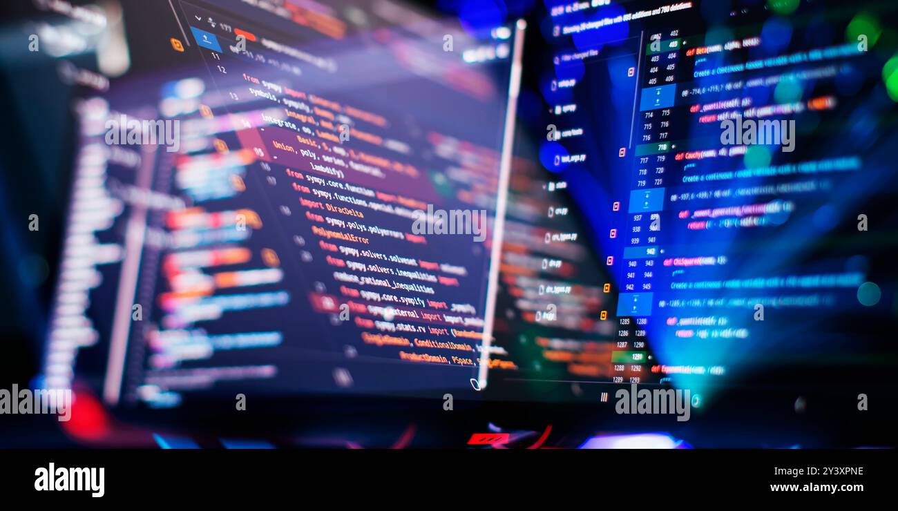Modern tech. PHP syntax highlighted. Writing programming functions on laptop. Stock Photo
