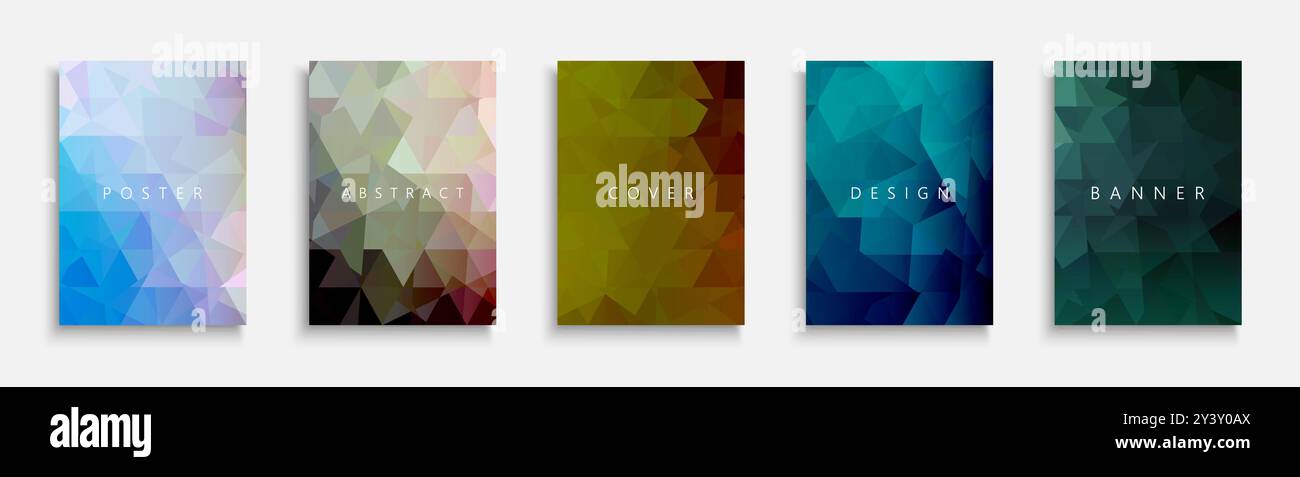 Collection of colorful abstract polygonal templates, posters, placards ...