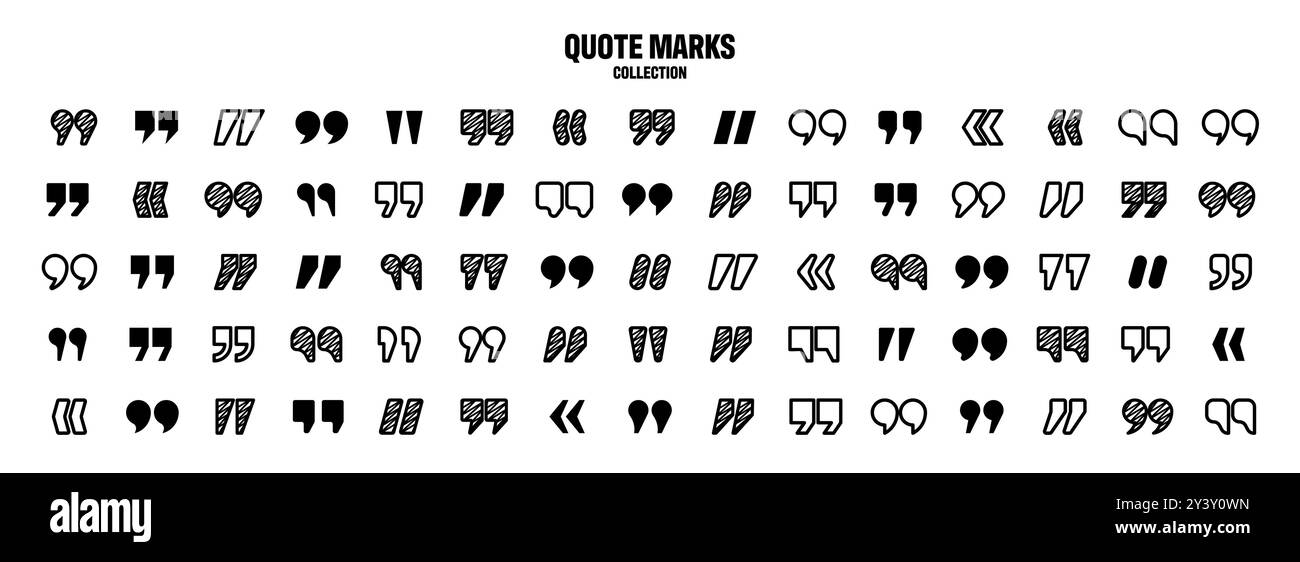 Hatched text quotation marks. Hand drawn quotes icon. Typographic ...