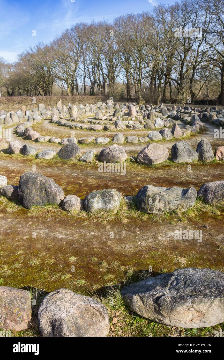 Boulders forming a circle in the landscape of Drenthe, Netherlands Stock Photo