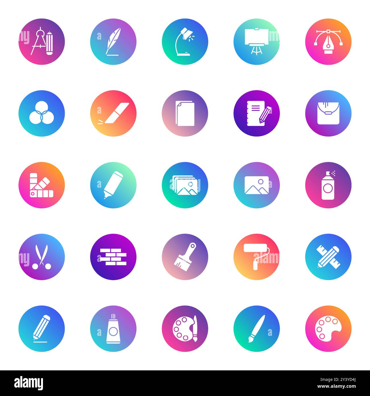 Art tools vector icons on color gradient rounds Stock Vector