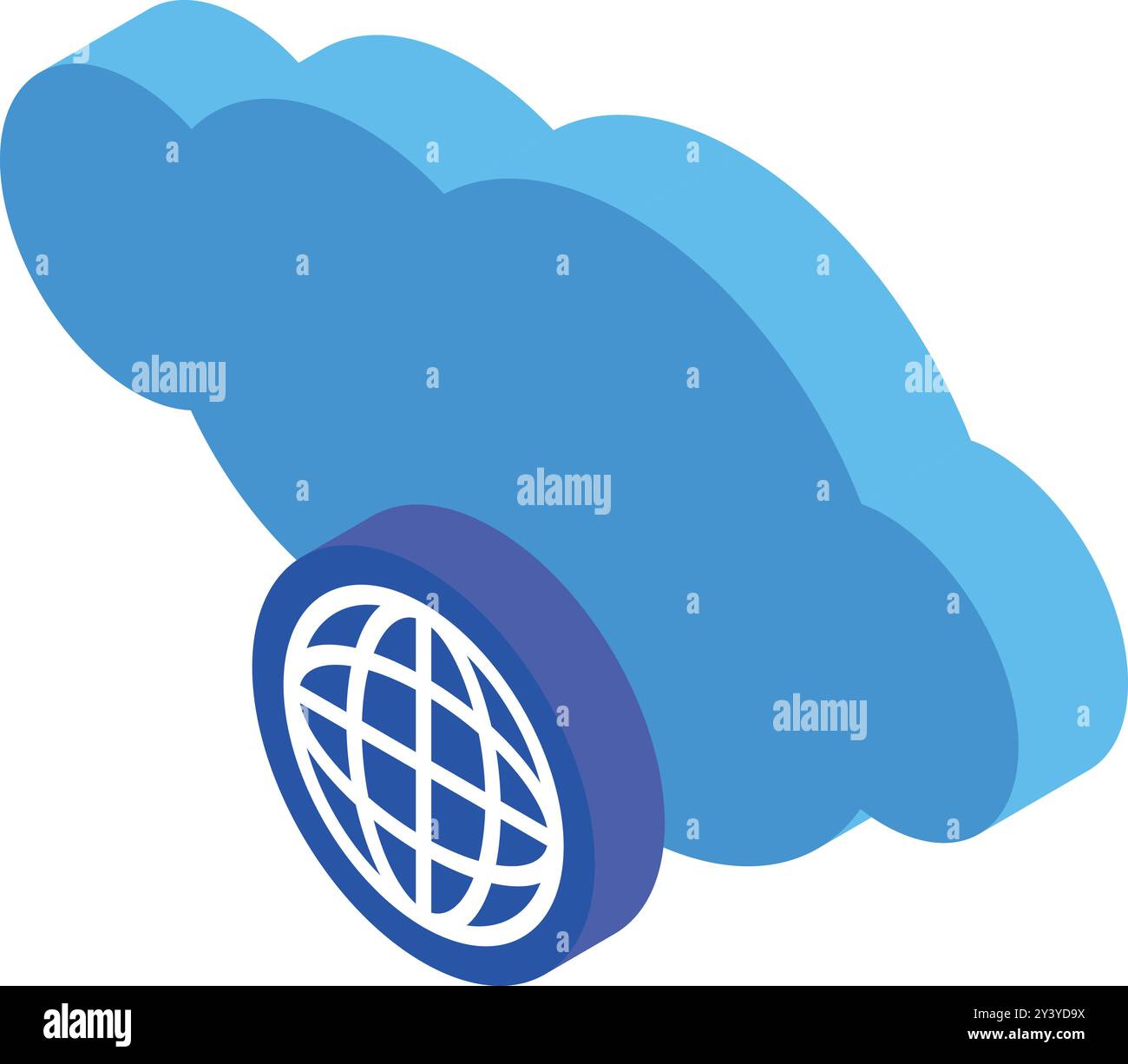 Blue cloud computing connecting to global network isometric icon represents global connectivity and data storage Stock Vector