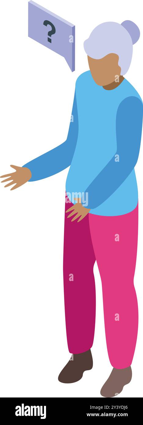 Senior lady is thinking about solving a problem, she is looking for a solution to an issue Stock Vector