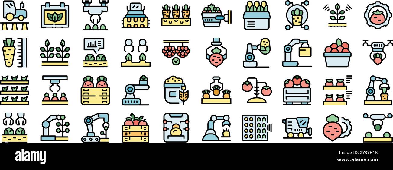 This set of icons depicts different aspects of smart farming and ...