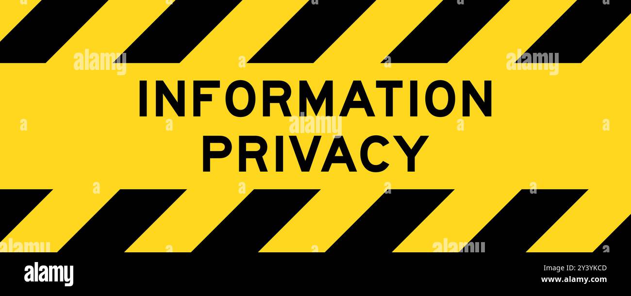 Yellow and black color with line striped label banner with word ...