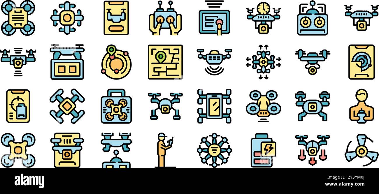 Drone operating system with remote control, battery life, delivery service and delivery man controlling drone with smartphone Stock Vector