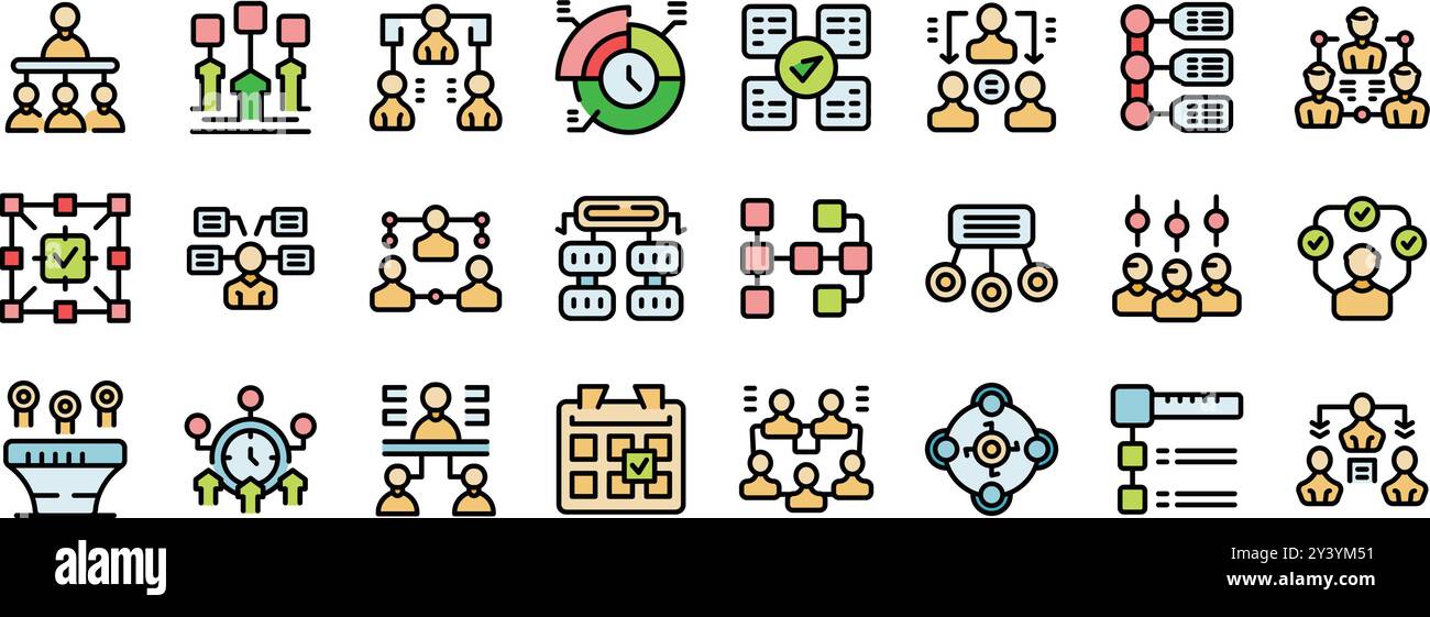 This vector icon set features various aspects of business structures ...