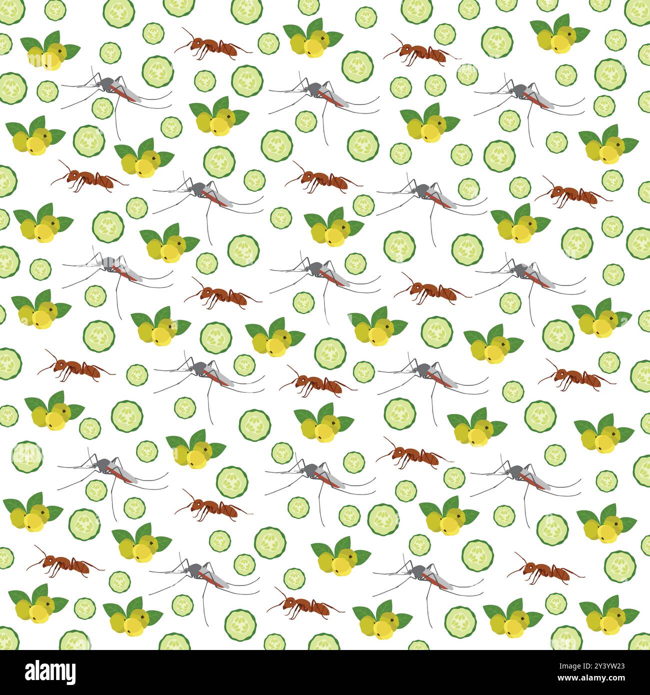 mosquitoes, ants and fruit as a pattern background Stock Vector