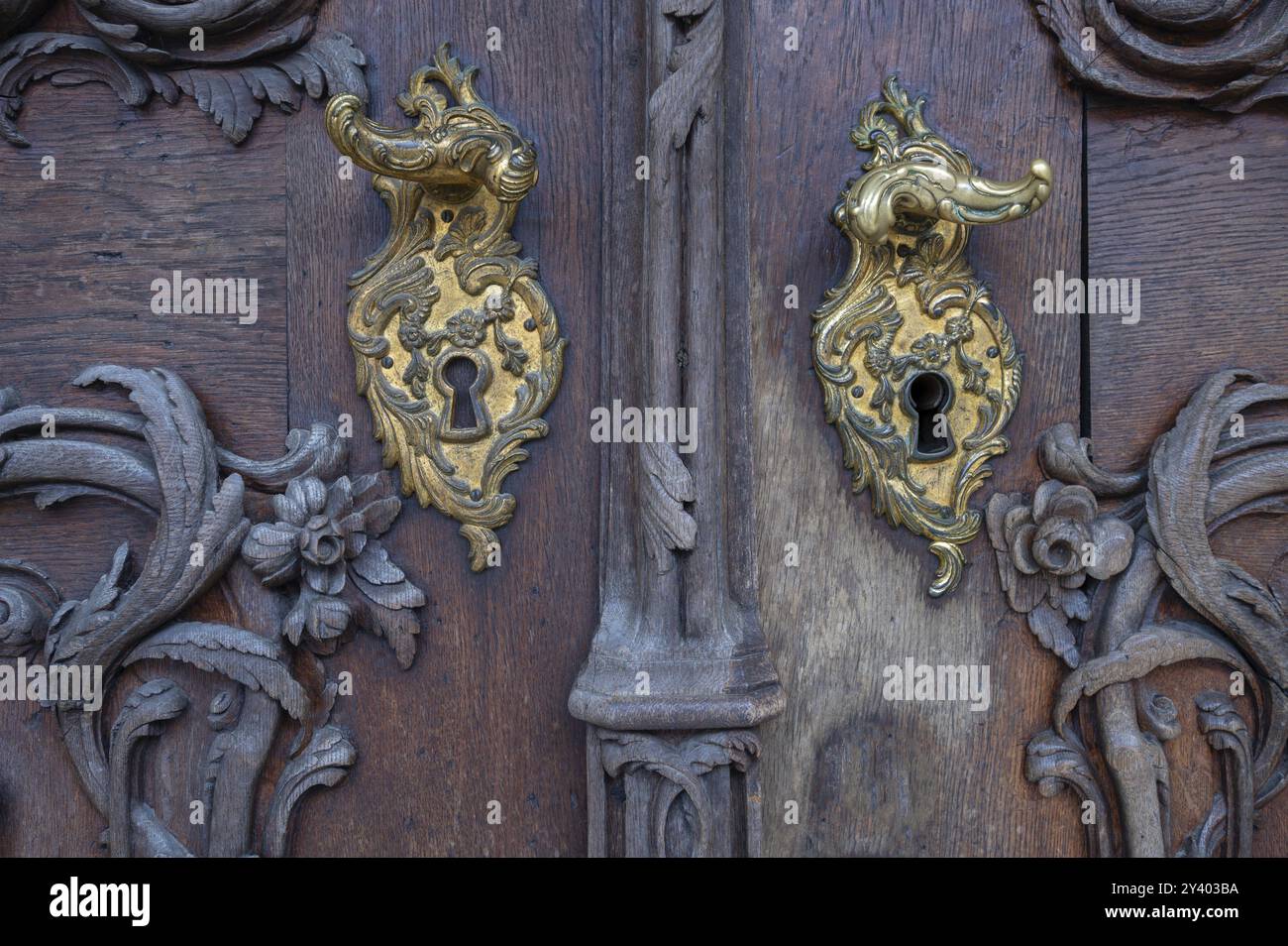 Historic door locks on an entrance gate, Passau, Lower Bavaria, Bavaria, Germany, Europe Stock Photo