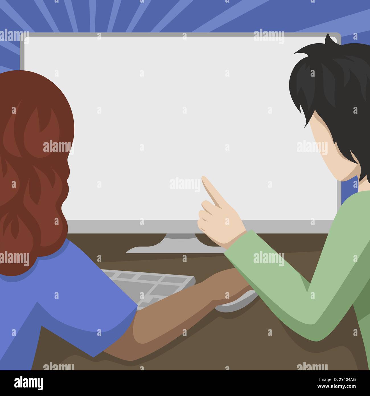 Couple Drawing Using Desktop Computer Accomplishing Their Work Stock Photo