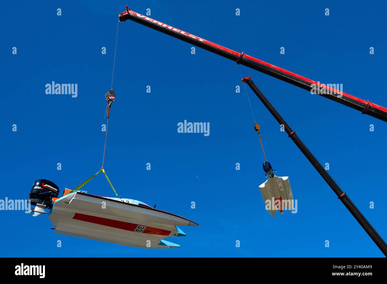 Rio Douro Powerboats numbers 33 and 71 being craned to the water during ...