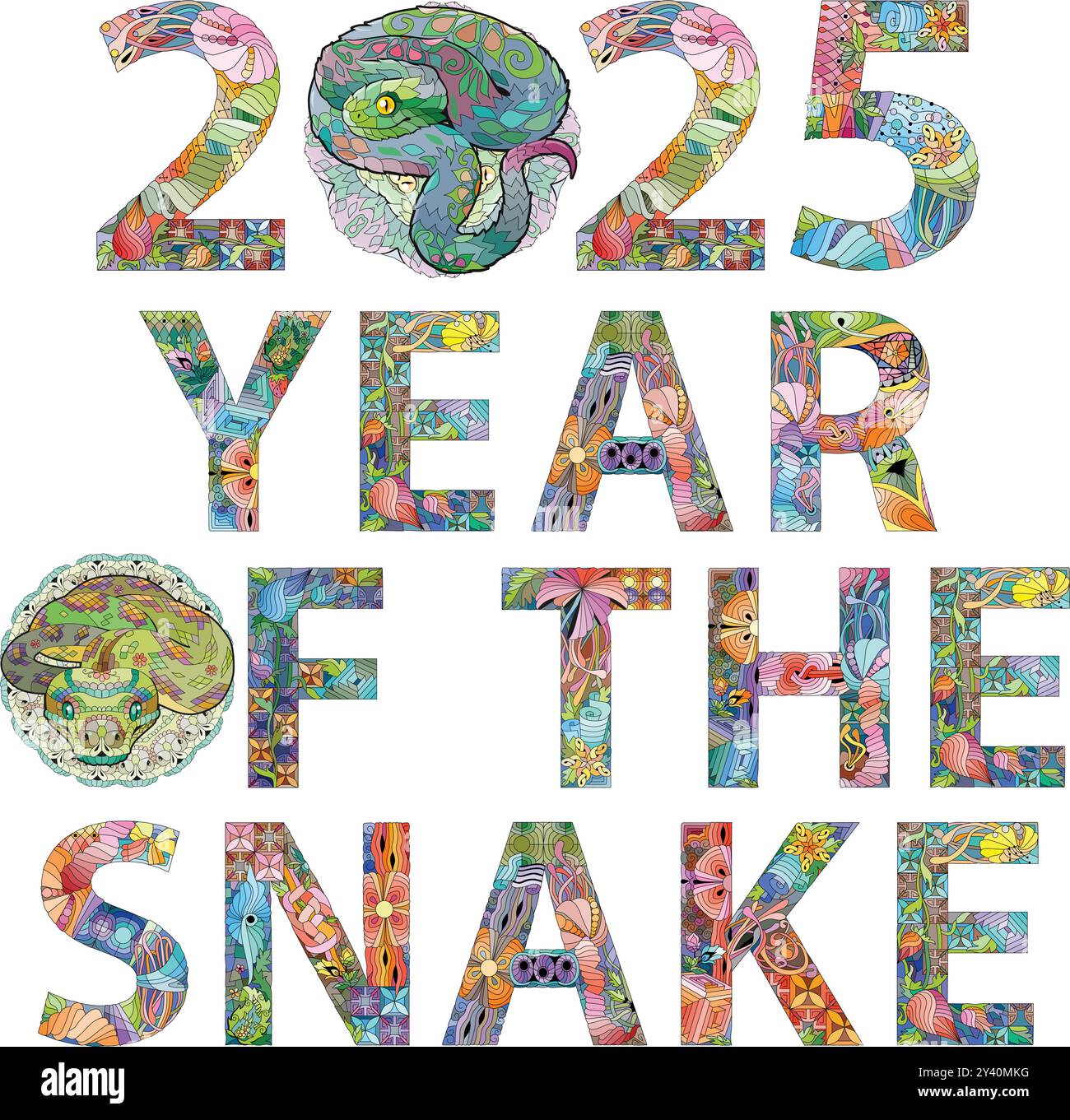 Hand Painted Art Design Hand Drawn Illustration Words 2025 Year Of The Hand Painted Art Design Hand Drawn Illustration Words 2025 Year Of The Snake For T Shirt And Other Decoration 2Y40MKG