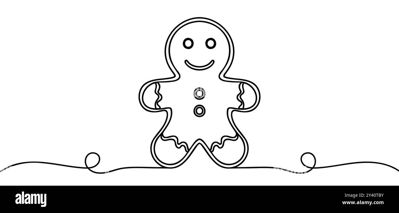 Christmas gingerbread man Continuous one line drawing on white background. Stock Vector