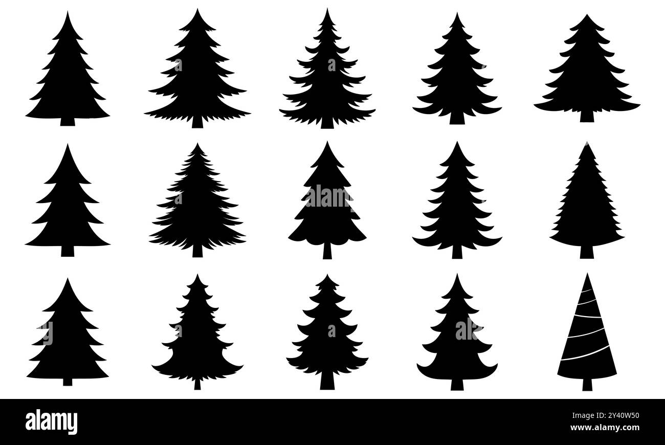 Christmas or Pine tree silhouette set collection vector illustration ...