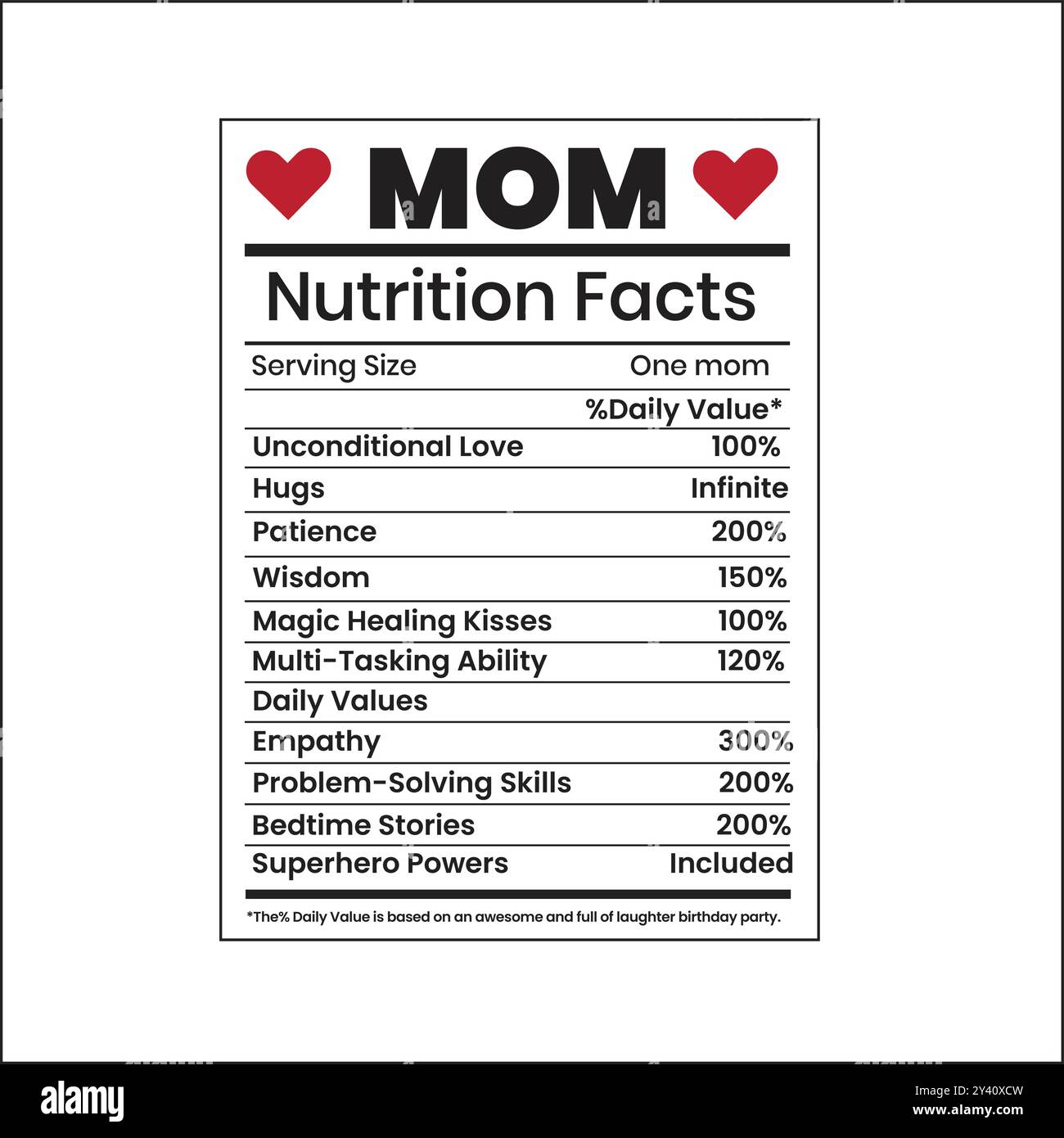 Mom Nutrition facts, Mom Gift, Mom Birthday design Stock Vector Image ...