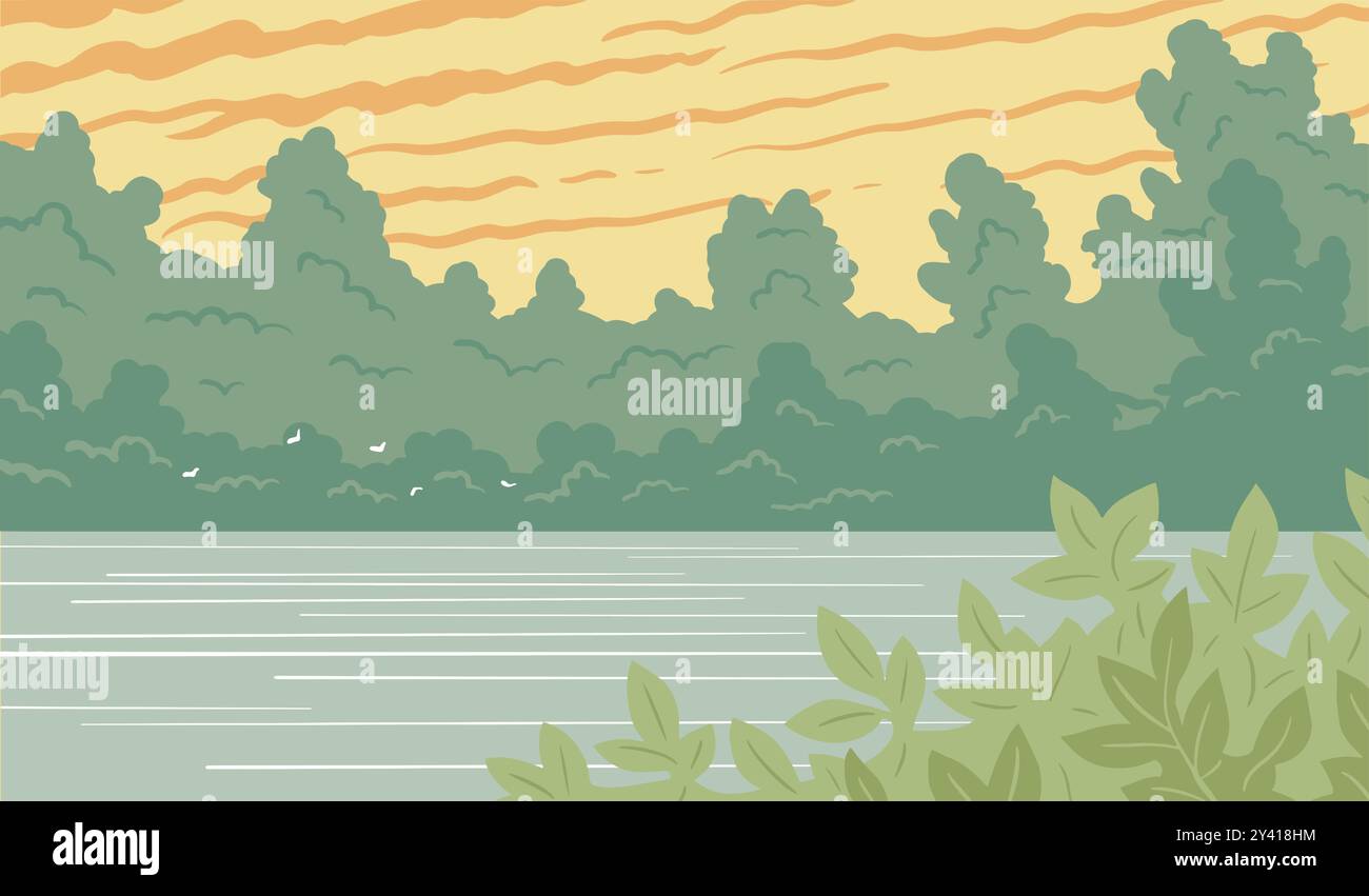 Calm river reflection trees Stock Vector Images - Alamy