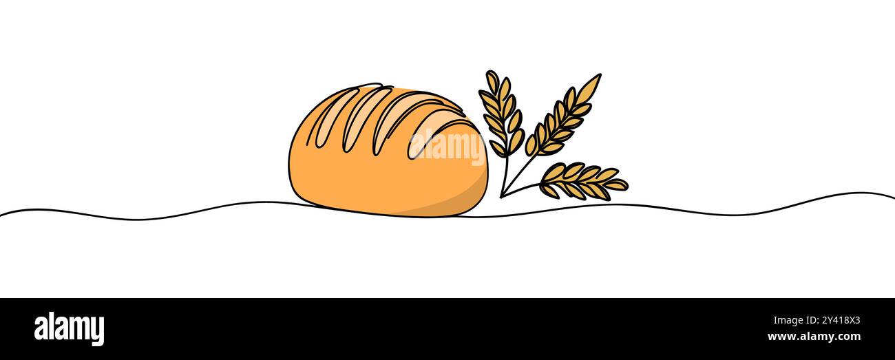 Freshly baked bread Continuous one line drawing. Stock Vector