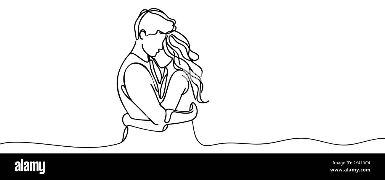 one line drawing of man and woman hugging vector minimalism. Single ...