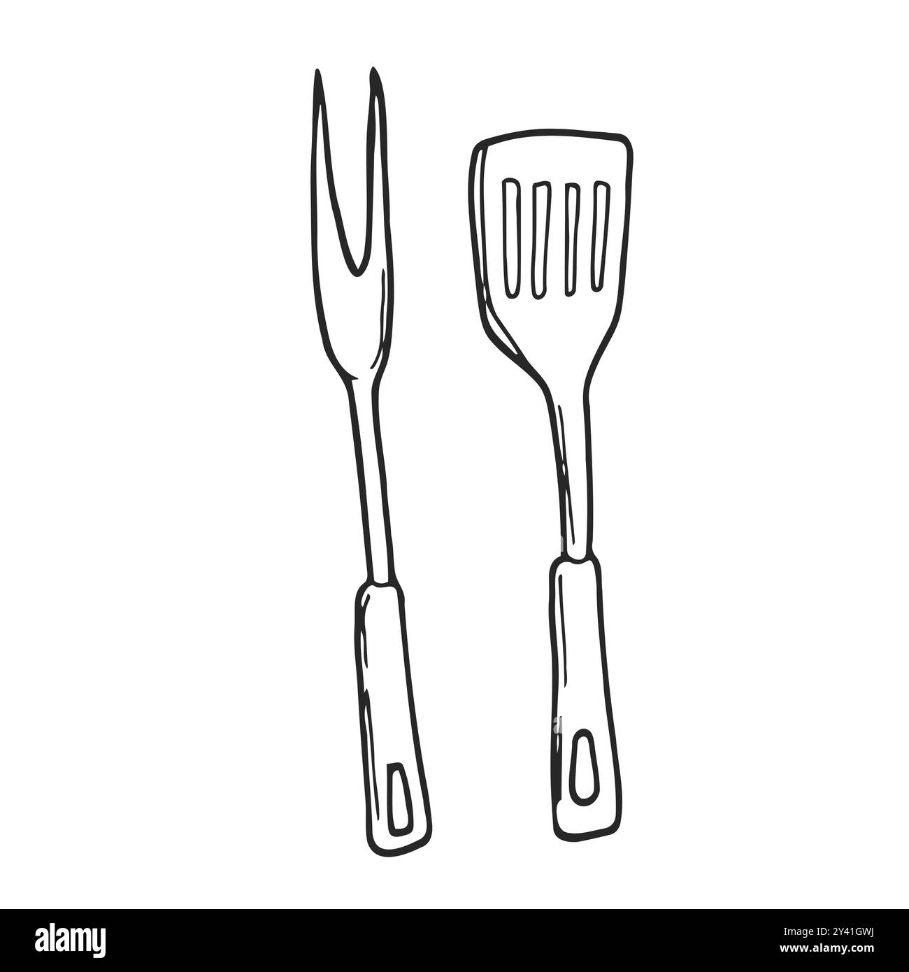 BBQ spatula doodle. Barbeque cutlery. Vector illustration Stock Vector ...