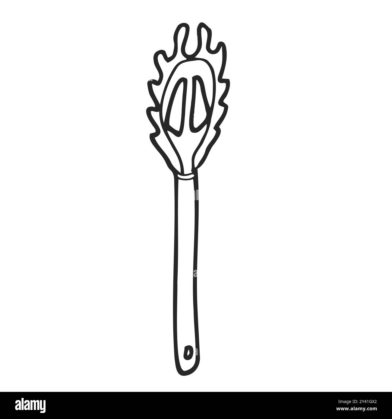 Spaghetti spoon. Kitchenware sketch. Doodle line vector kitchen utensil and tool. Stock Vector