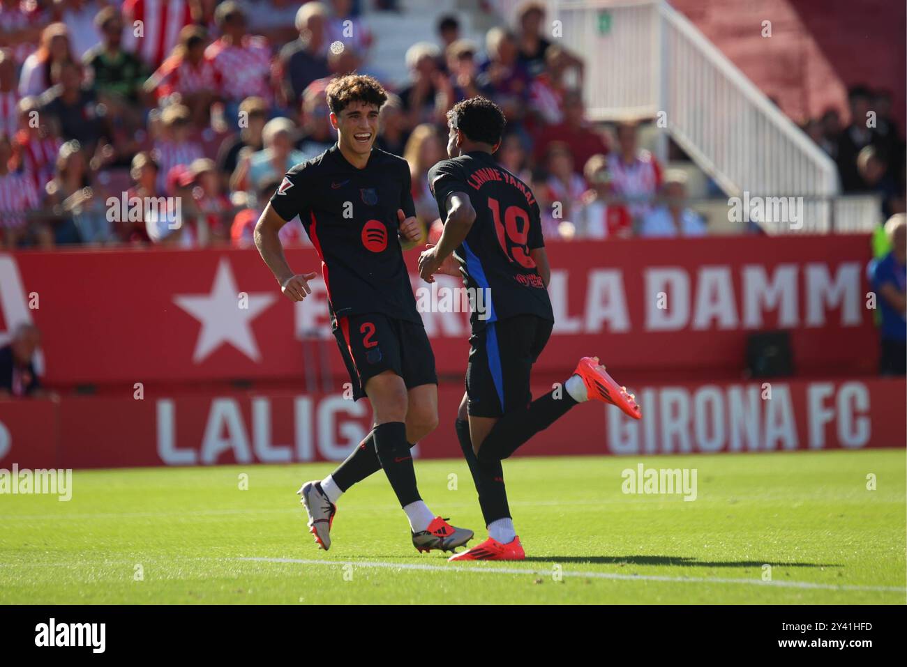 Spanish La Liga EA Sports soccer match Girona vs FC Barcelona at Montilivi Stadium in Girona, Spain. 15th Sep, 2024. Lamine Yamal celebrates a goal 900/Cordon Press Credit: CORDON PRESS/Alamy Live News Stock Photo