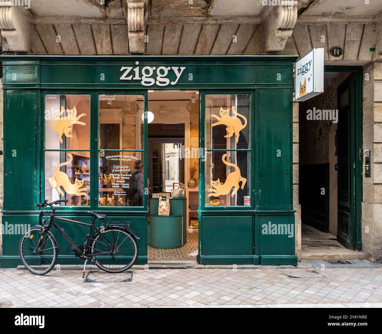 Ziggy, Bordeaux, france, a shop specialising in cat food and cat accessories. Stock Photo
