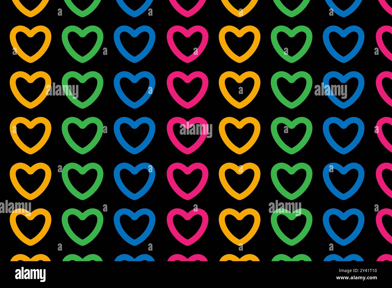 Multicolored hearts. Pattern on a black background. Vector illustration. Stock Vector