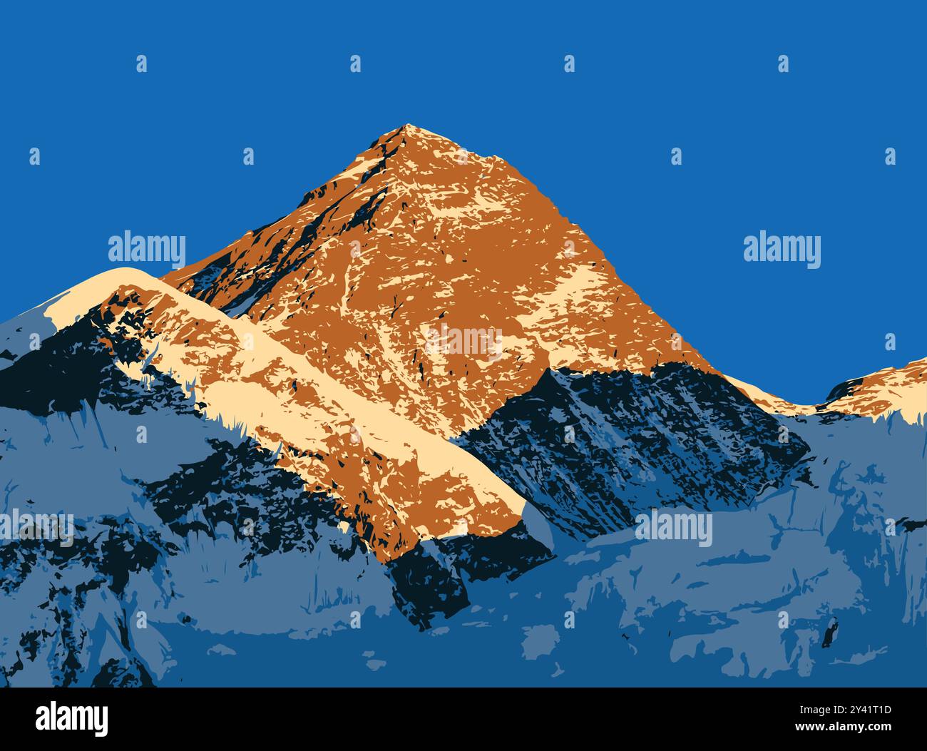 mount Everest as seen from Kala Patthar evening sunset view, vector illustration logo, Mt Everest 8,848 m, Nepal Himalaya mountain Stock Vector