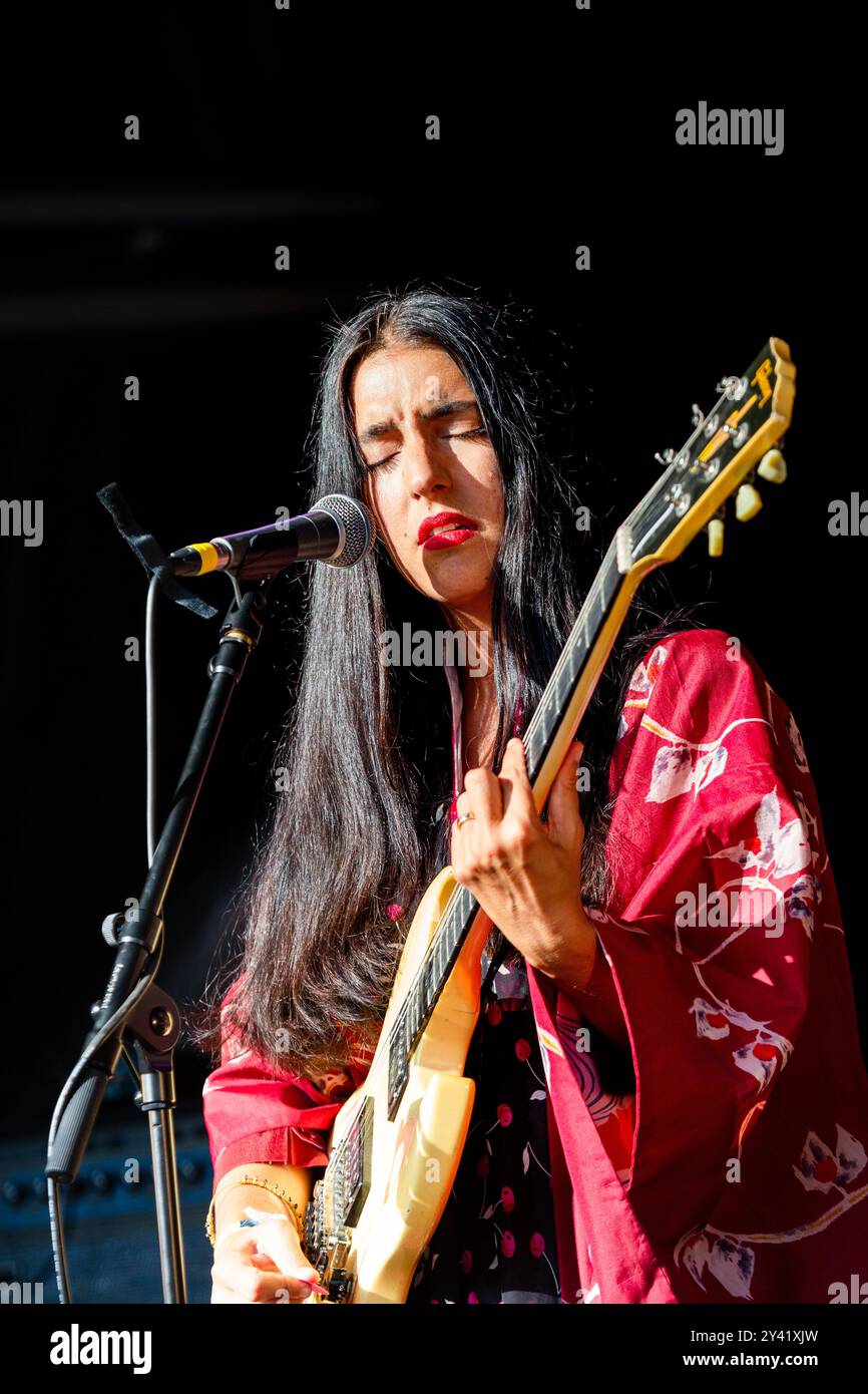 MARIAM WALLENTIN, CONCERT, GREEN MAN FESTIVAL 2014: Swedish actress and artist Mariam Wallentin playing live on the Walled Garden Stage as MARIAM THE BELIEVER at the Green Man Festival 2014 at Glanusk Park, Brecon, Wales, August 2014. Photo: Rob Watkins. INFO: Mariam Wallentin is a Swedish singer, composer, and musician known for her experimental approach to music. As part of the duo Wildbirds & Peacedrums, her powerful, soulful voice blends with avant-garde elements, pushing the boundaries of jazz, pop, and indie music. Stock Photo