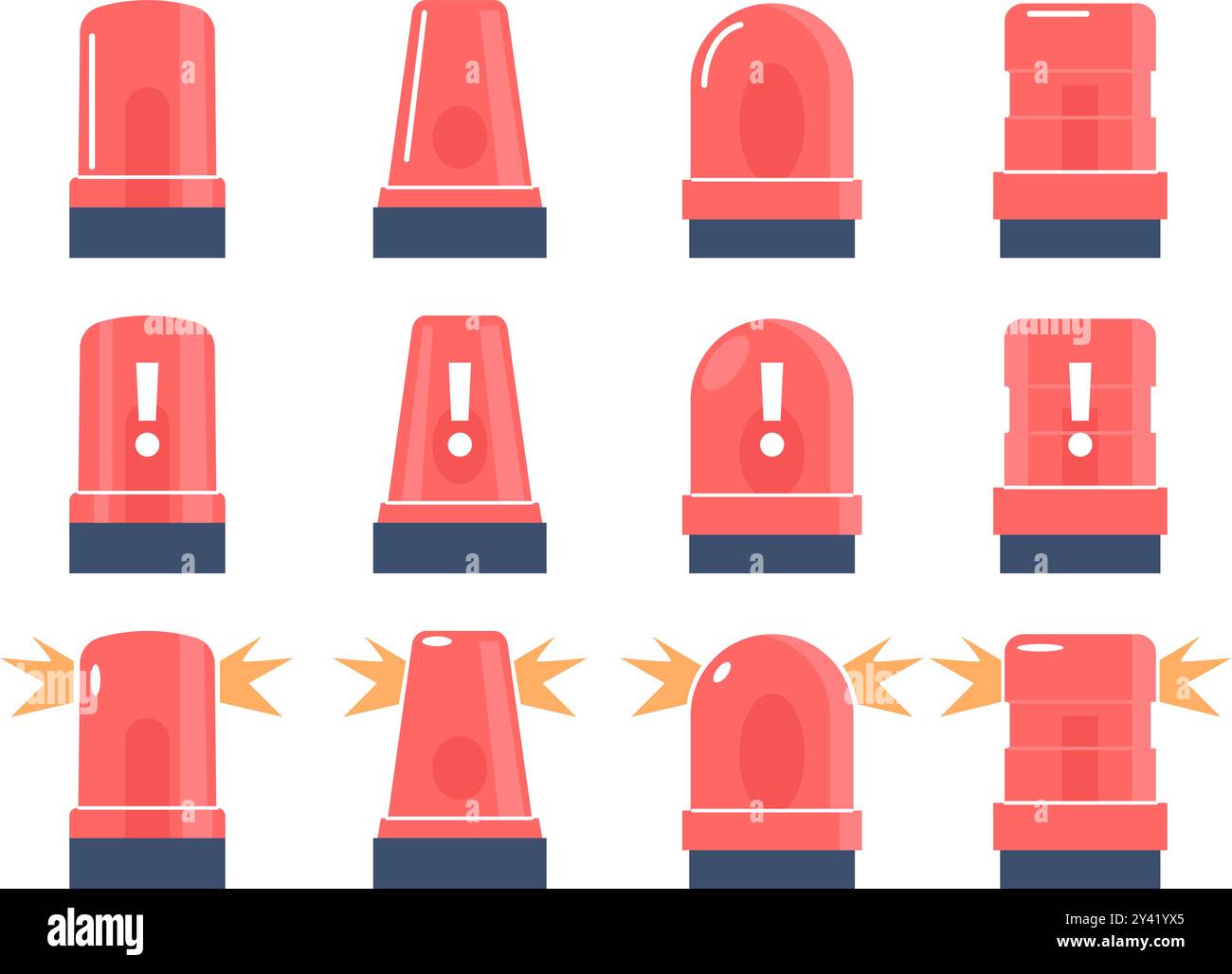 Emergency siren symbols. Isolated flat sirens red icons. Police ...