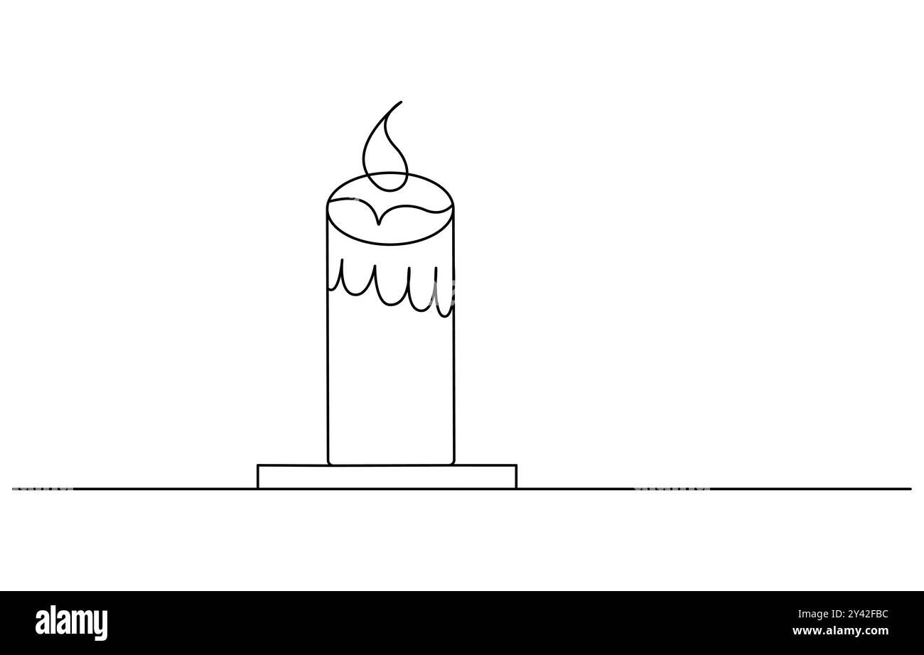 Candle burning continuous one line drawing. Vector illustration isolated on white Stock Vector