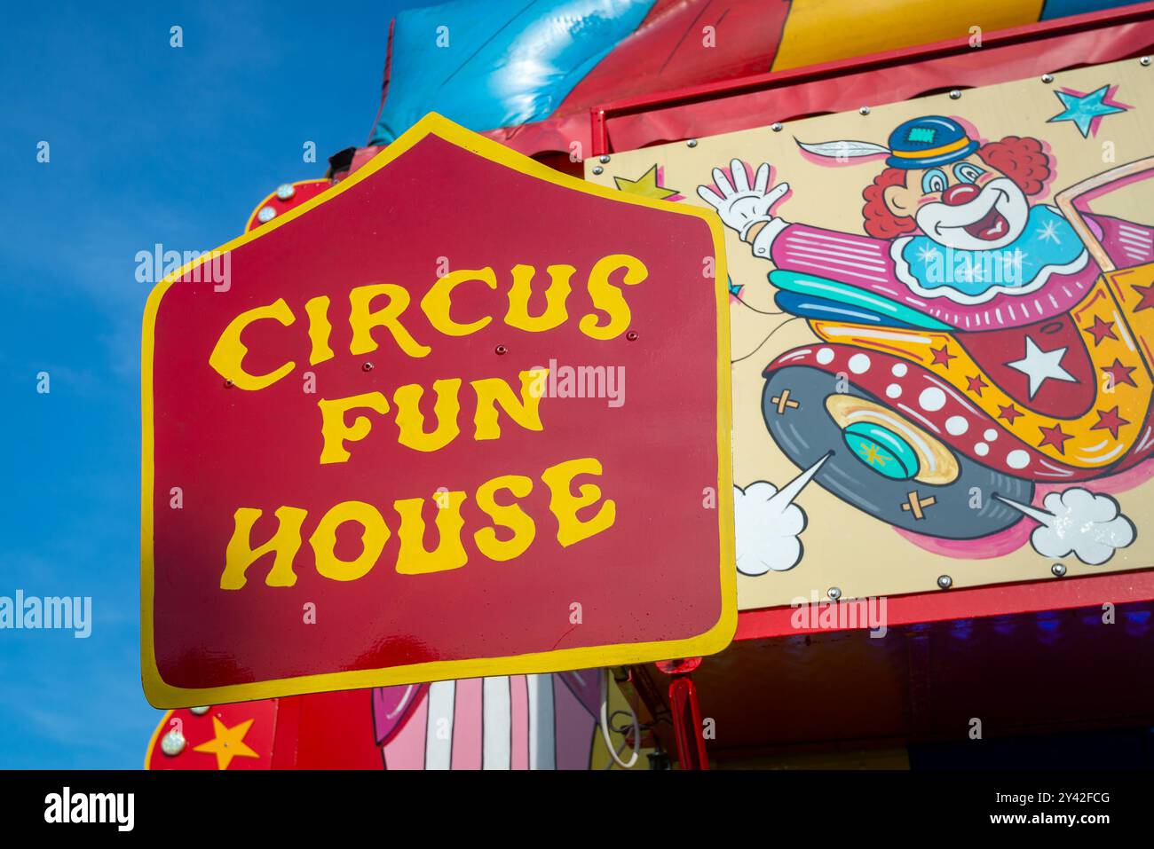 Circus Fun House sign on fun attraction at British funfair Stock Photo ...