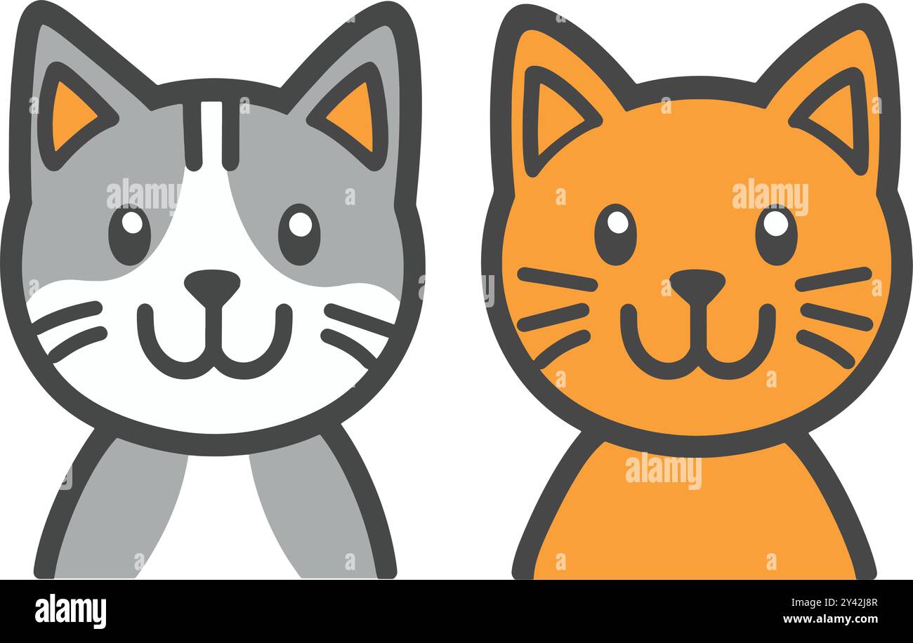 A simple flat illustration of two cute cats, one gray and one orange ...