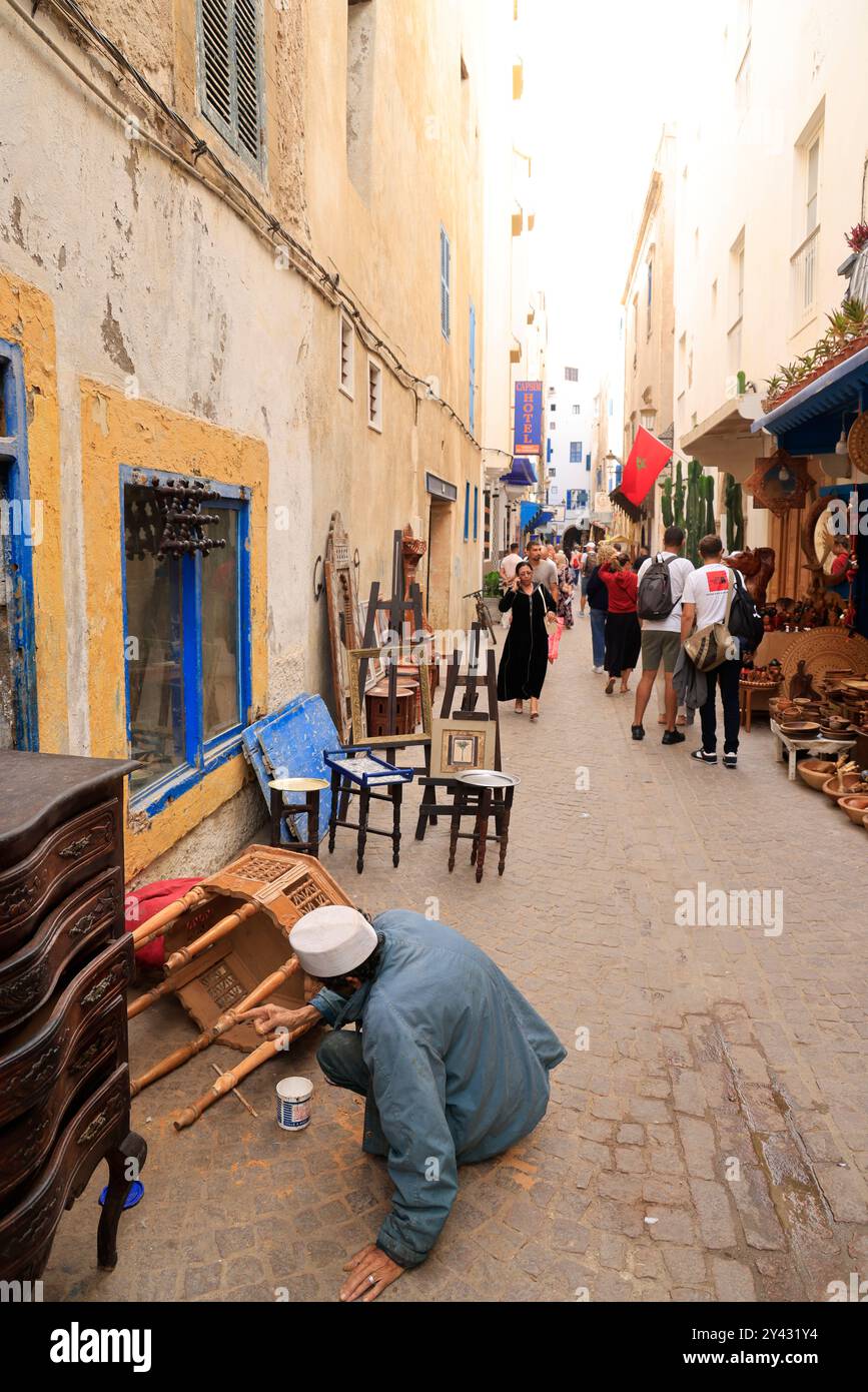 In the fortified medina of the city of Essaouira on the Atlantic Ocean