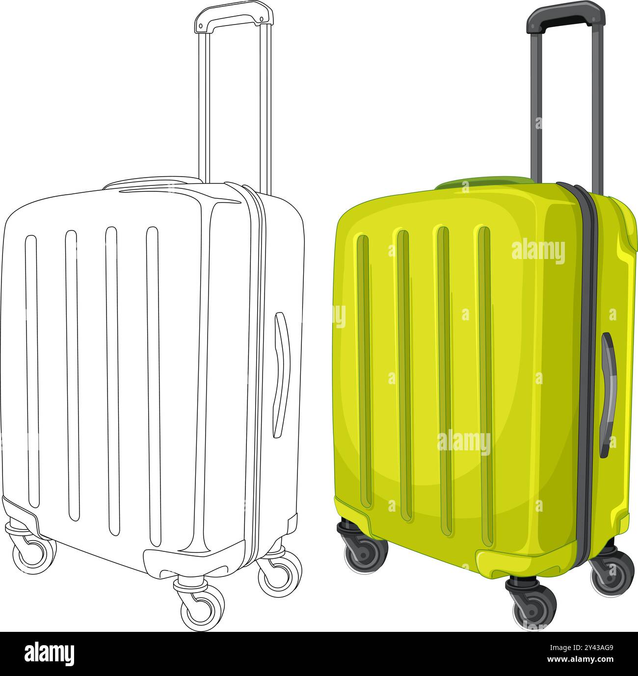 Colorful and outlined suitcase with wheels Stock Vector