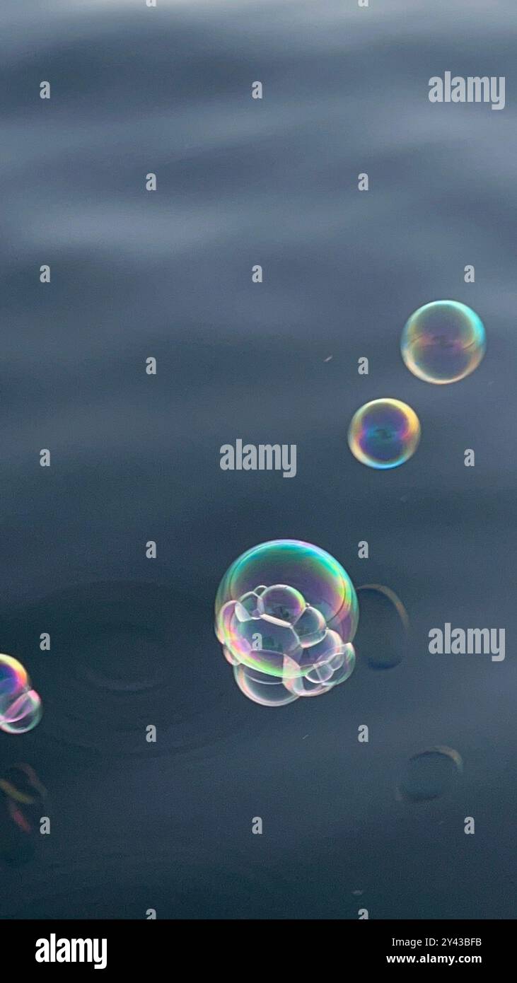 SOAP BUBBLES ON WATER Stock Photo