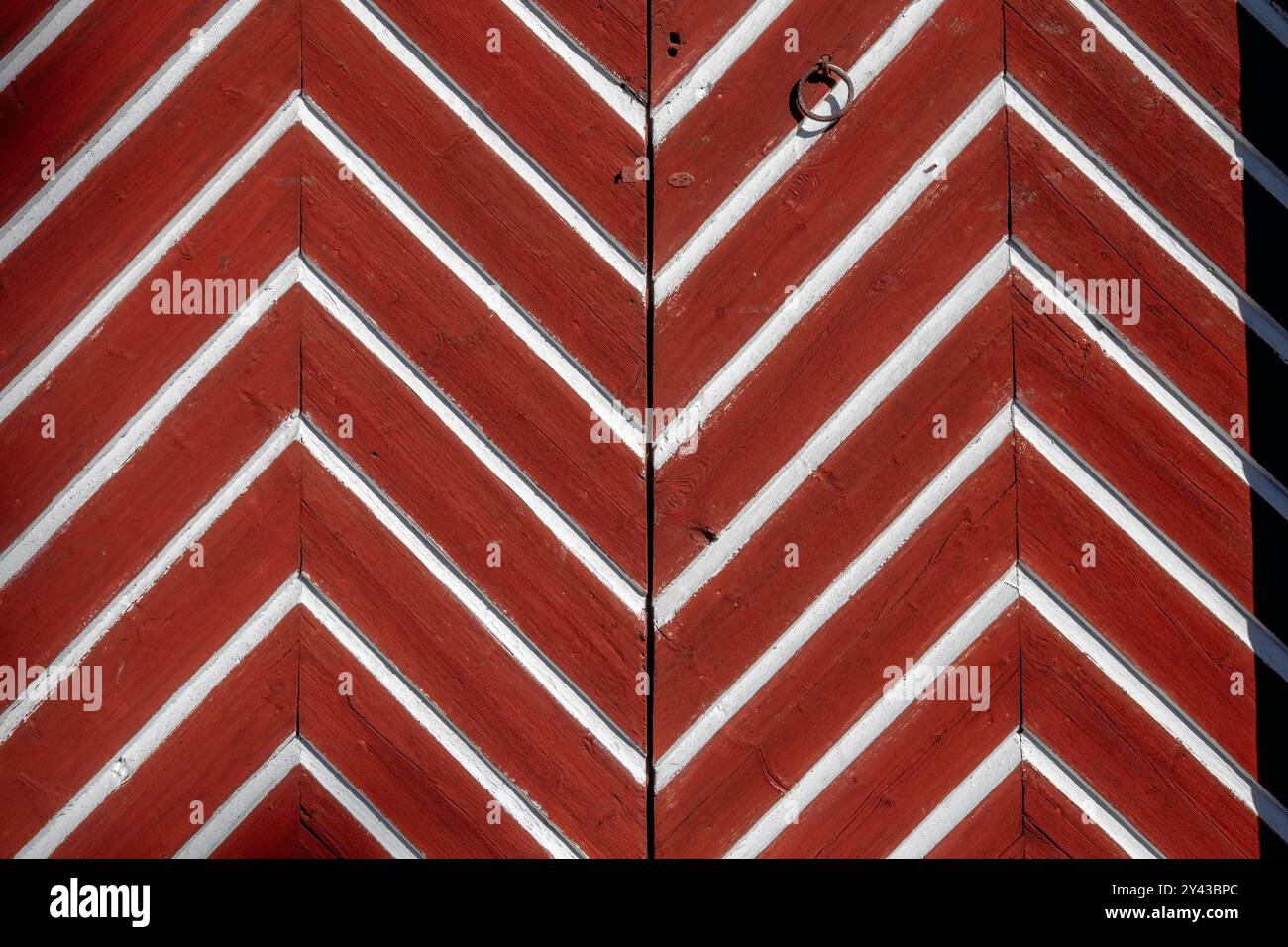 old door boards painted red and white, texture pattern background Stock Photo