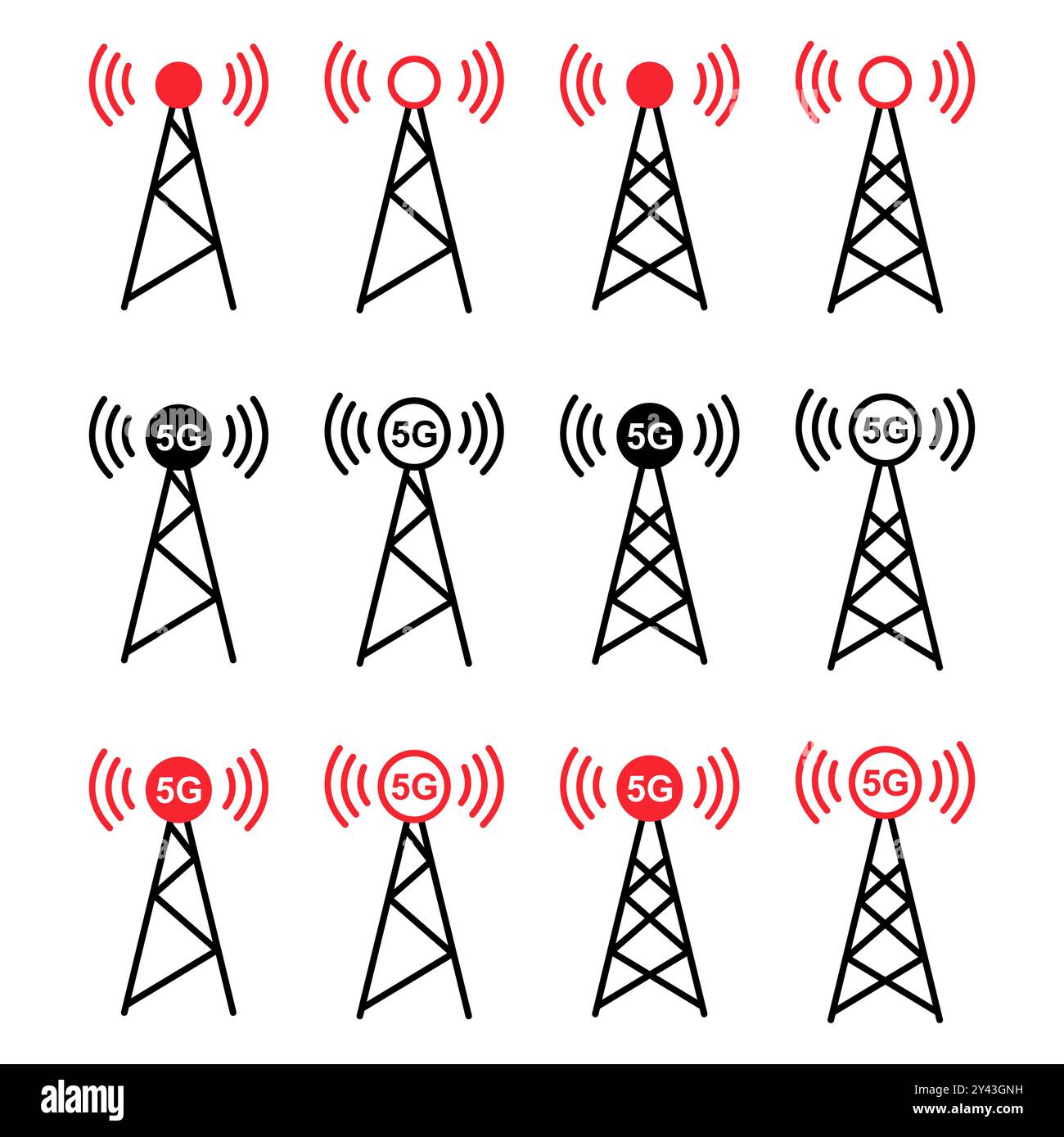 Set of Signal tower icon, wireless technology network sign, antenna ...