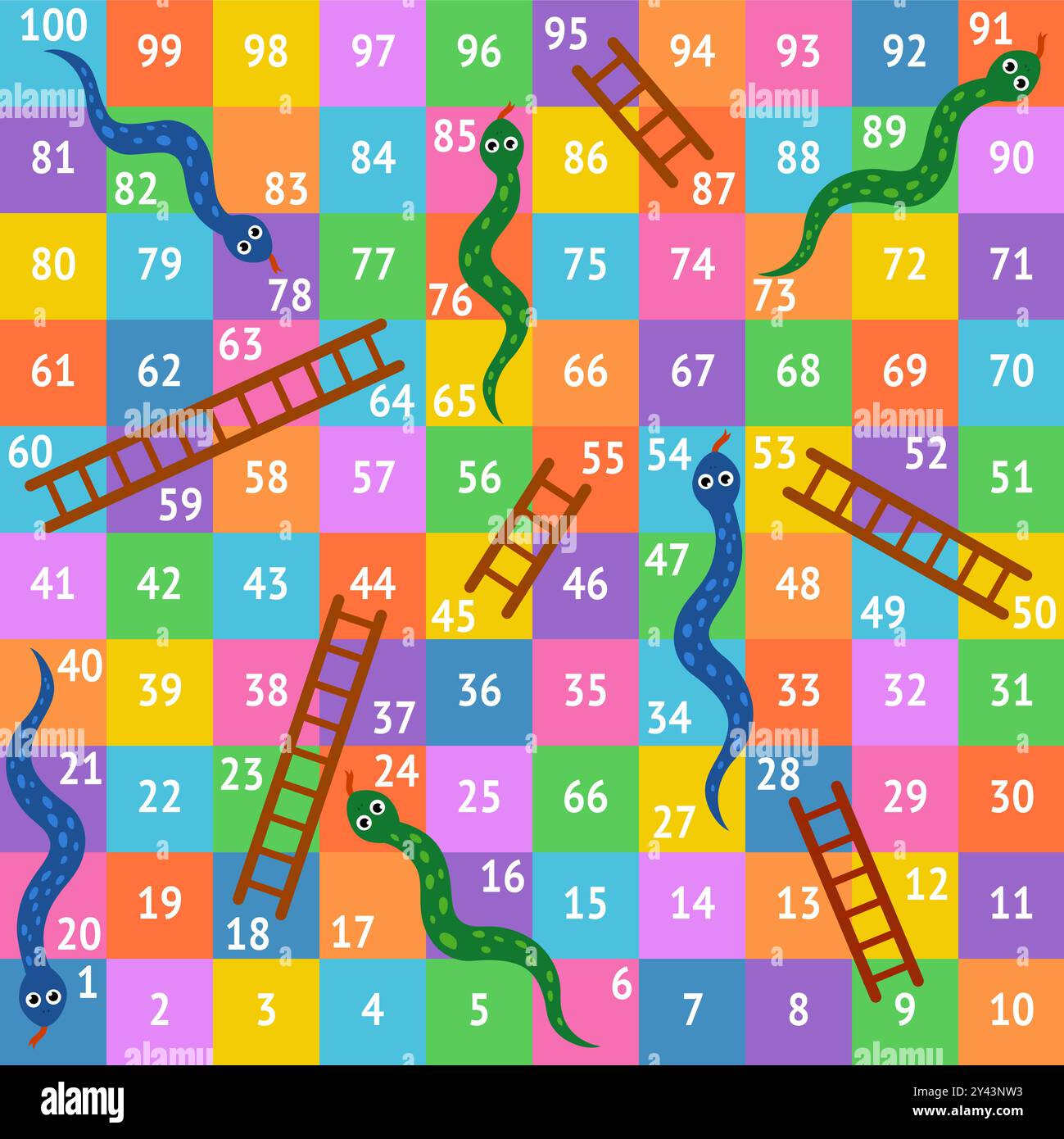 Snake ladder. Snakes ladders board game template, children puzzle play ...