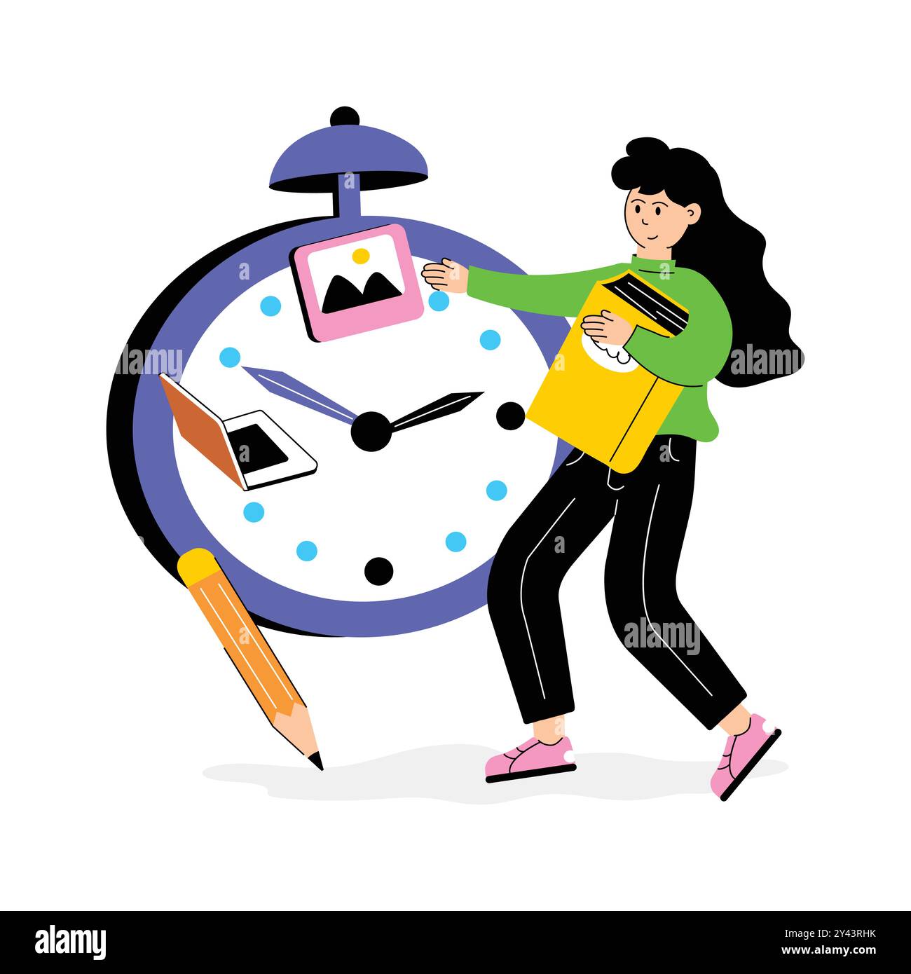 Student with books and a clock Stock Vector Images - Alamy