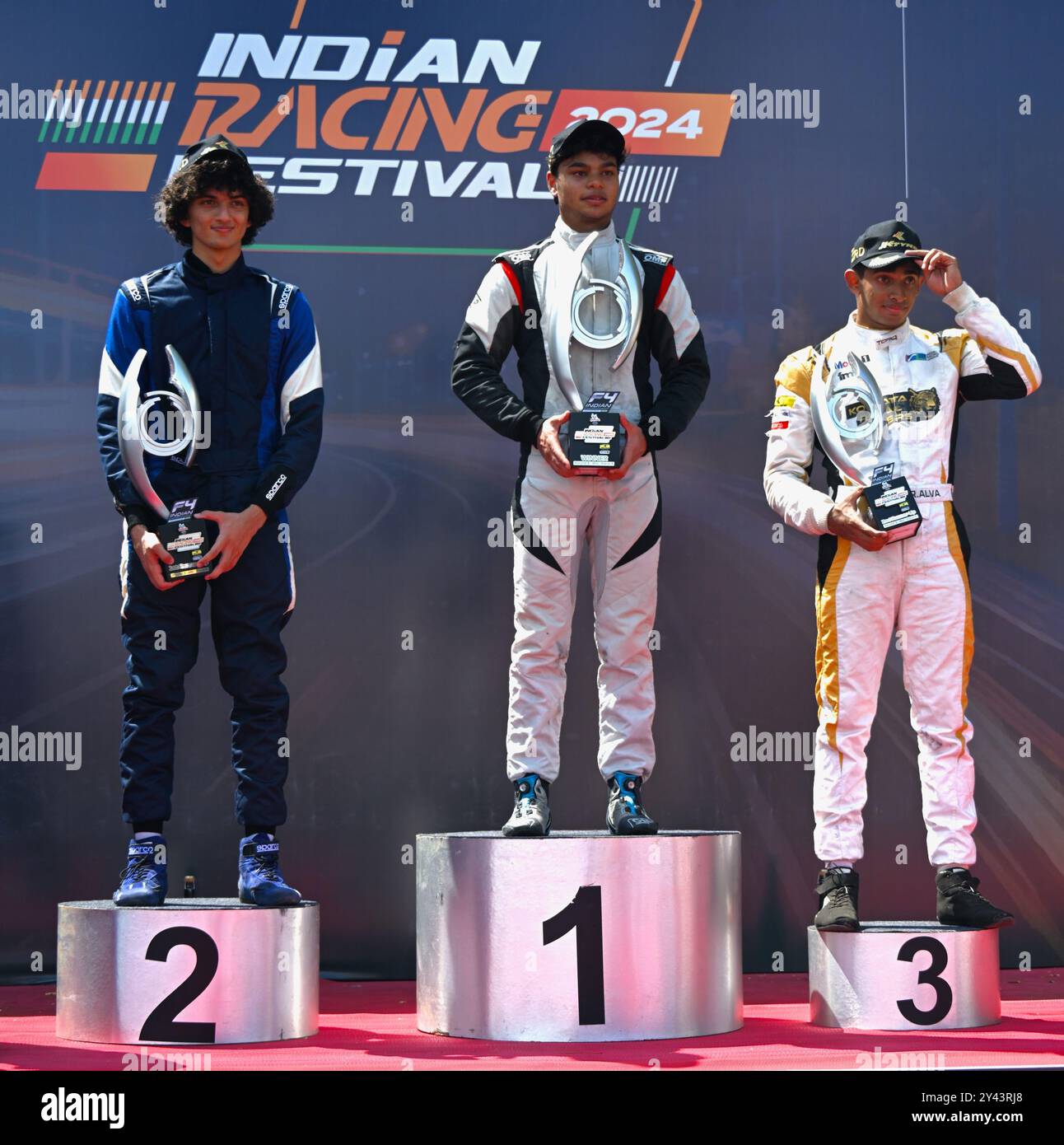 Chennai, INDIA. 15th Sep, 2024. A Sea change in results though Jaden Pariat of Bangalore Speedsters finished 1st due to post race 20 second time penalty Veer Sheth of Ahmedabad Apex Racers who finished 2nd is then declared winner in the Race 3 of Round 3 of F4 Indian Championship in Chennai, INDIA. Credit: Ranjith Kumar/Alamy Live News. Stock Photo