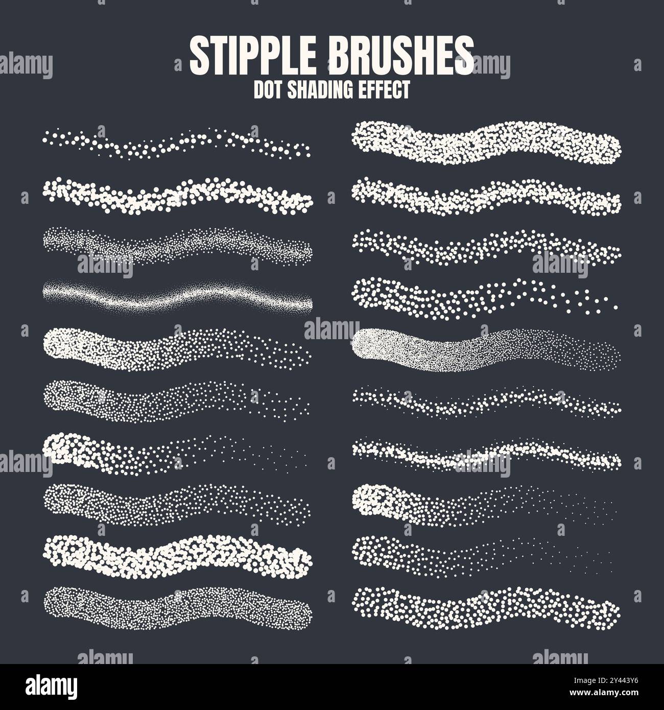 Stipple scatter brush, ink drawing and texturing. Fading gradient. Stippling, dotwork drawing, shading using dots. Halftone disintegration effect Stock Vector