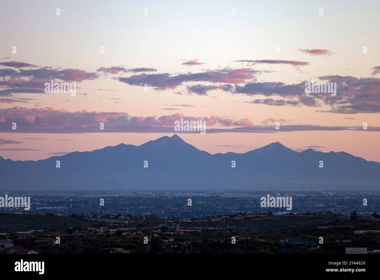 Looking out over Tucson, AZ at sunset Stock Photo