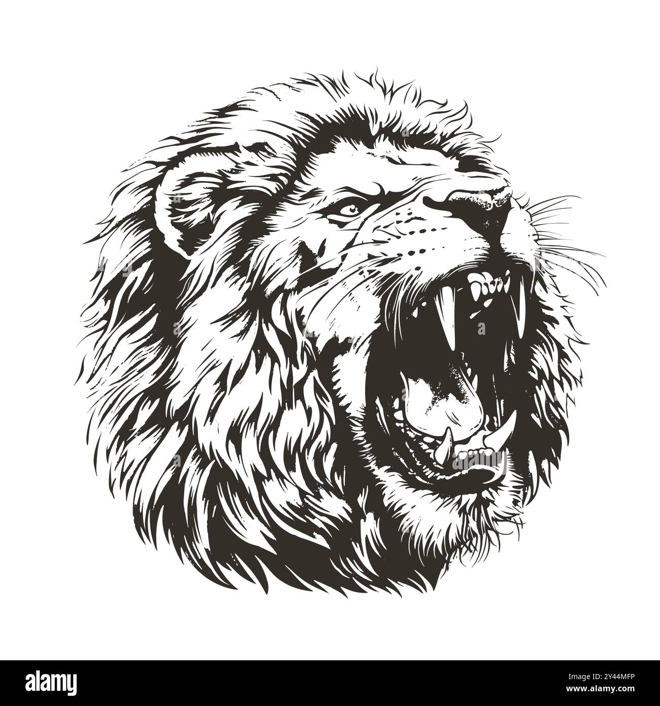 Detailed black and white vector of roaring lion head isolated. Perfect ...